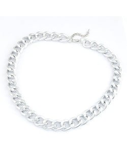 Simple Metallic Thick Chain Fashion Necklace - Silver