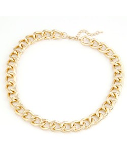 Simple Metallic Thick Chain Fashion Necklace - Gold
