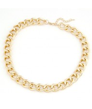 Simple Metallic Thick Chain Fashion Necklace - Gold