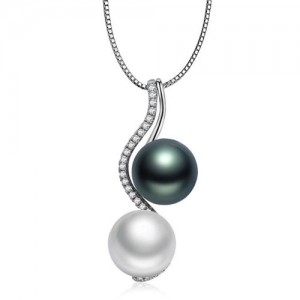 Elegant DesignTwin Pearl Decorated Necklace - Platinum