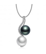 Elegant DesignTwin Pearl Decorated Necklace - Platinum