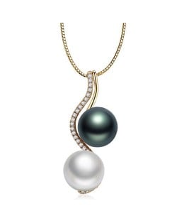 18K Platinum Plated Seedling Decorated Luxurious Pearl Necklace and Earrings Set - White