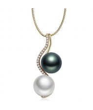 18K Platinum Plated Seedling Decorated Luxurious Pearl Necklace and Earrings Set - White