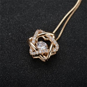 Rhinestone Inlaid Fashion Star 18K Rose Gold Plated Necklace