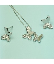 Rhinestone Embellished 18k Platinum Plated Butterfly Necklace and Earrings Set