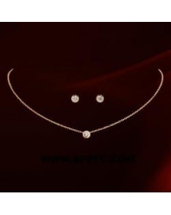 Austrian Rhinestone Inlaid Elegant Round Pendant 18K Rose Gold Necklace and Earrings Set