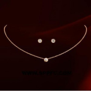 Austrian Rhinestone Inlaid Elegant Round Pendant 18K Rose Gold Necklace and Earrings Set