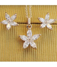 Crystal Five Petals Flower 18k Rose Gold Plated Necklace and Earrings Set