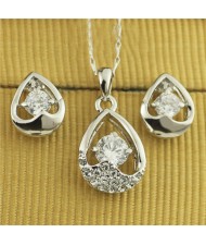 Austrian Rhinestone and Crystal Embellished Hollow Waterdrop Design Platinum Plated Necklace and Earrings Set