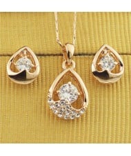 Austrian Rhinestone and Crystal Embellished Hollow Waterdrop Design Rose Gold Plated Necklace and Earrings Set