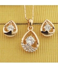 Austrian Rhinestone and Crystal Embellished Hollow Waterdrop Design Rose Gold Plated Necklace and Earrings Set