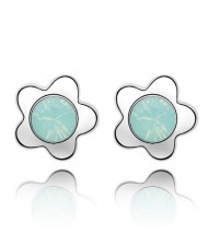 Sweet Plum Blossom Design Austrian Crystal Ear Studs - White Green