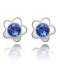 Sweet Plum Blossom Design Austrian Crystal Ear Studs - Blue