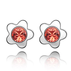 Sweet Plum Blossom Design Austrian Crystal Ear Studs - Red
