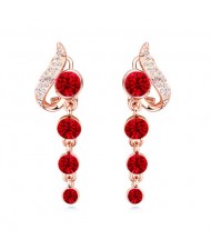 Floral String Design Austrian Crystal Golden Plated Ear Studs - Red