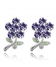 Vivid Flower Design Austrian Crystal Ear Studs - Violet