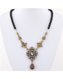 Czech Rhinestone Inlaid Baroque Temperament Black Beads Statement Fashion Necklace