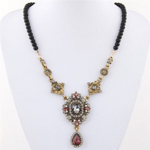 Czech Rhinestone Inlaid Baroque Temperament Black Beads Statement Fashion Necklace