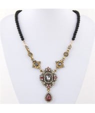 Czech Rhinestone Inlaid Baroque Temperament Black Beads Statement Fashion Necklace