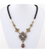 Czech Rhinestone Inlaid Baroque Temperament Black Beads Statement Fashion Necklace