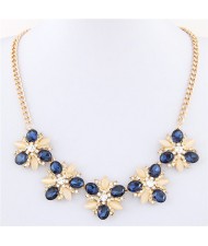 Czech Rhinestone and Opal Stone Shining Flower Cluster Golden Alloy Fashion Necklace