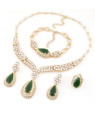 Turquoise and Rhinestone Embellished Luxurious Design Necklace Bracelet Earrings and Ring Set