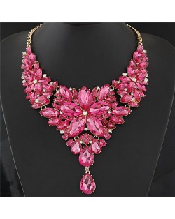 Resplendent Ice Crystal Flower Design Statement Fashion Necklace - Rose