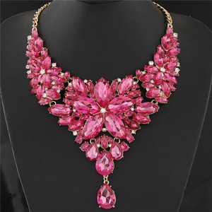 Resplendent Ice Crystal Flower Design Statement Fashion Necklace - Rose
