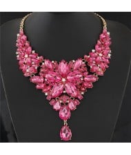 Resplendent Ice Crystal Flower Design Statement Fashion Necklace - Rose