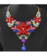 Resplendent Ice Crystal Flower Design Statement Fashion Necklace - Multicolor