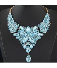 Resplendent Ice Crystal Flower Design Statement Fashion Necklace - Blue