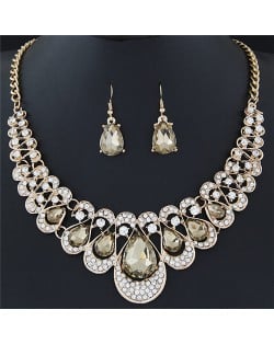 Shining Waterdrops Fashion Collar Necklace and Earrings Set - Champagne
