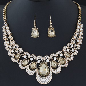 Shining Waterdrops Fashion Collar Necklace and Earrings Set - Champagne