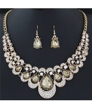 Shining Waterdrops Fashion Collar Necklace and Earrings Set - Champagne