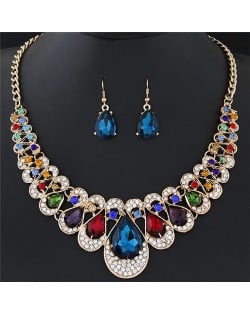 Shining Waterdrops Fashion Collar Necklace and Earrings Set - Multicolor