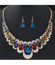 Shining Waterdrops Fashion Collar Necklace and Earrings Set - Multicolor