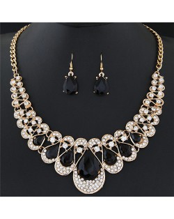 Shining Waterdrops Fashion Collar Necklace and Earrings Set - Black