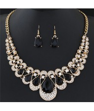 Shining Waterdrops Fashion Collar Necklace and Earrings Set - Black