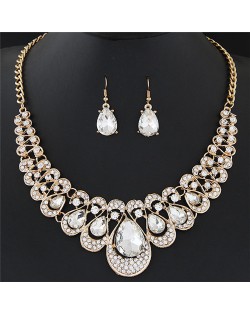 Shining Waterdrops Fashion Collar Necklace and Earrings Set - White