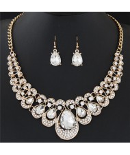 Shining Waterdrops Fashion Collar Necklace and Earrings Set - White