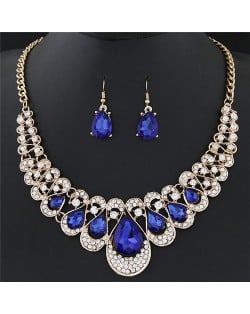 Shining Waterdrops Fashion Collar Necklace and Earrings Set - Blue