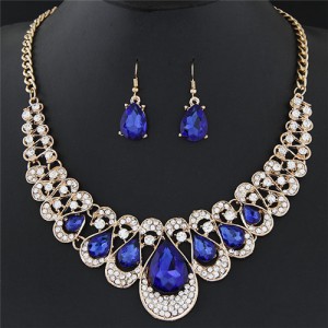 Shining Waterdrops Fashion Collar Necklace and Earrings Set - Blue
