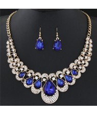 Shining Waterdrops Fashion Collar Necklace and Earrings Set - Blue