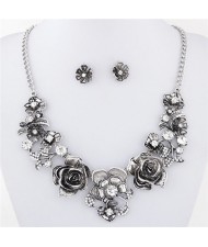 Vintage Silver Auspicious Flowers Necklace and Earrings Set