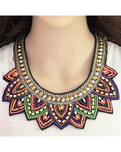 Bohemian Floral Fashion Mini Beads with Rivets Design Costume Necklace