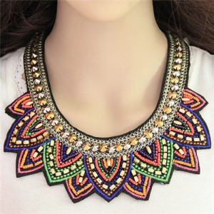 Bohemian Floral Fashion Mini Beads with Rivets Design Costume Necklace