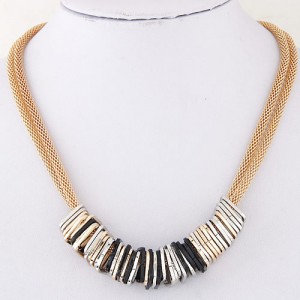 Alloy Squares Pendant Design Dual Layers Short Statement Fashion Necklace