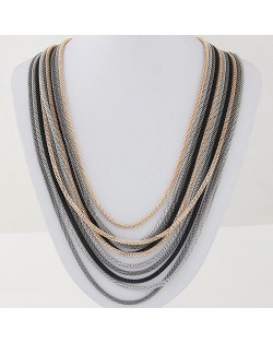 Multi-layer Assorted Colors Alloy Chains Design Fashion Necklace - Golden Gray and Black
