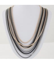 Multi-layer Assorted Colors Alloy Chains Design Fashion Necklace - Golden Gray and Black