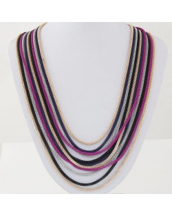 Multi-layer Assorted Colors Alloy Chains Design Fashion Necklace - Fuchsia Golden and Black